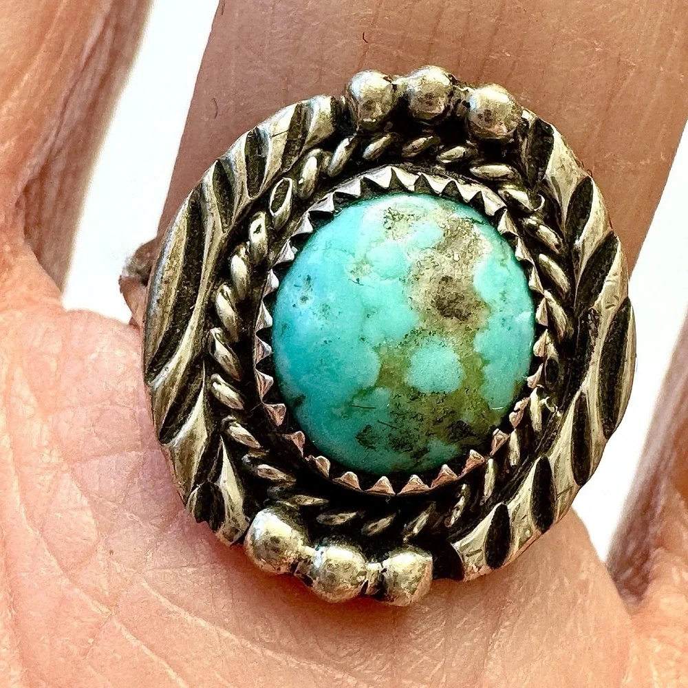 Navajo Nugget Turquoise Ring Sz 8 Sterling F Martinez Native Amircan